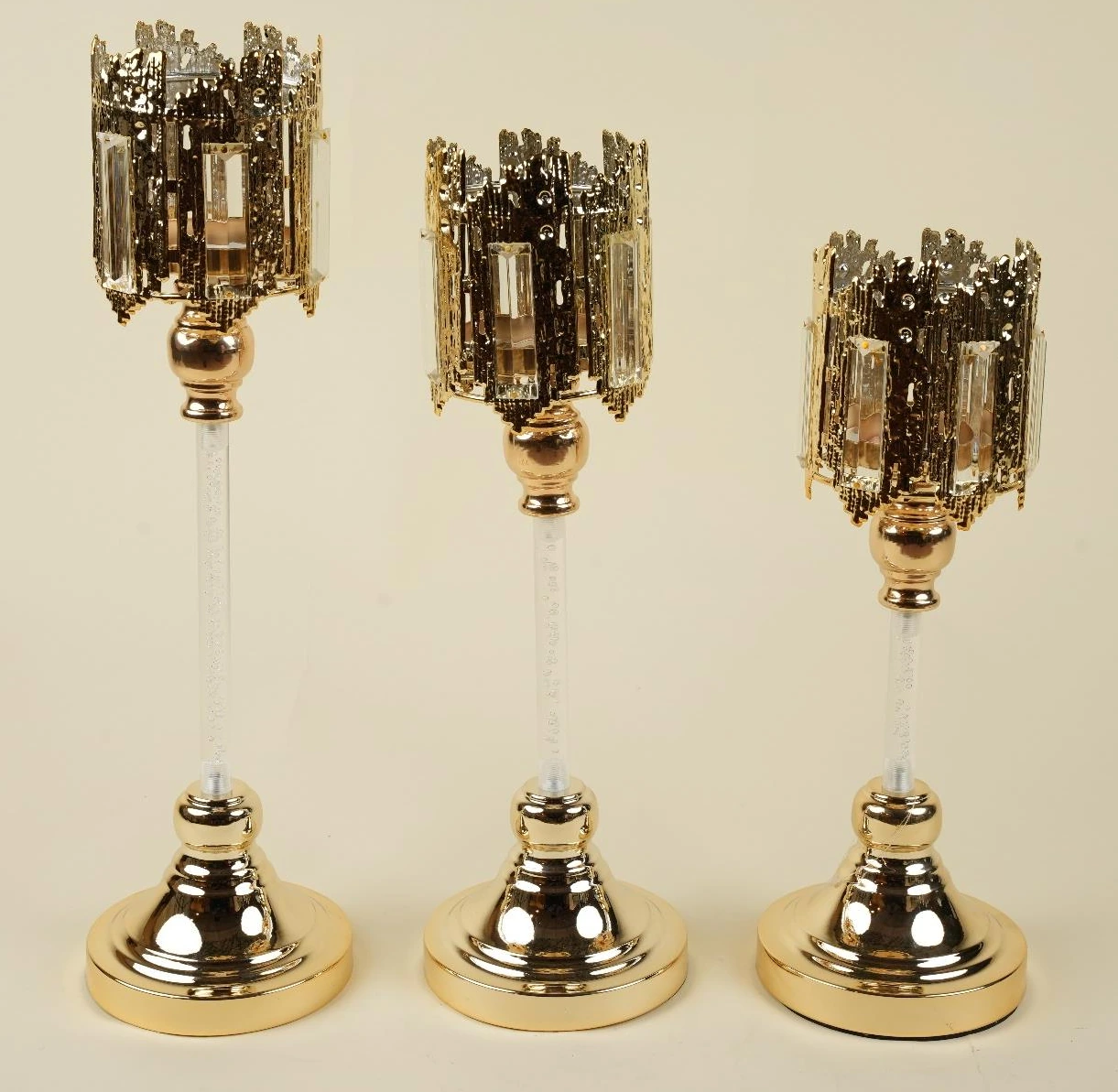 Cylindrical Glass Metal Candle Holder With Stand - Medium